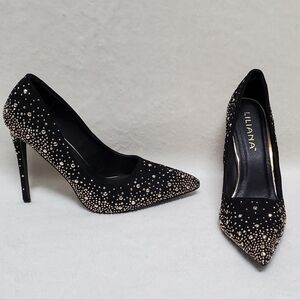 LILIANA Parish 2 Black Gold Studded Pointed Toe 5 Inch Heels Stiletto Pumps 8.5